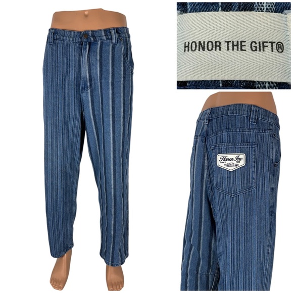 Honor The Mens 34 Jeans Wide Leg Striped Denim Cotton Blend Relaxed